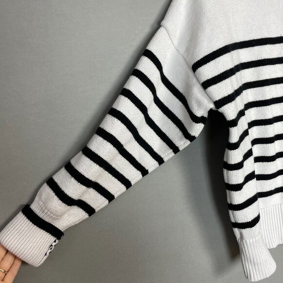 Philosophy Sweater Striped Women Crew Neck White‎ Black Size Large Soft Cozy - Picture 8 of 10